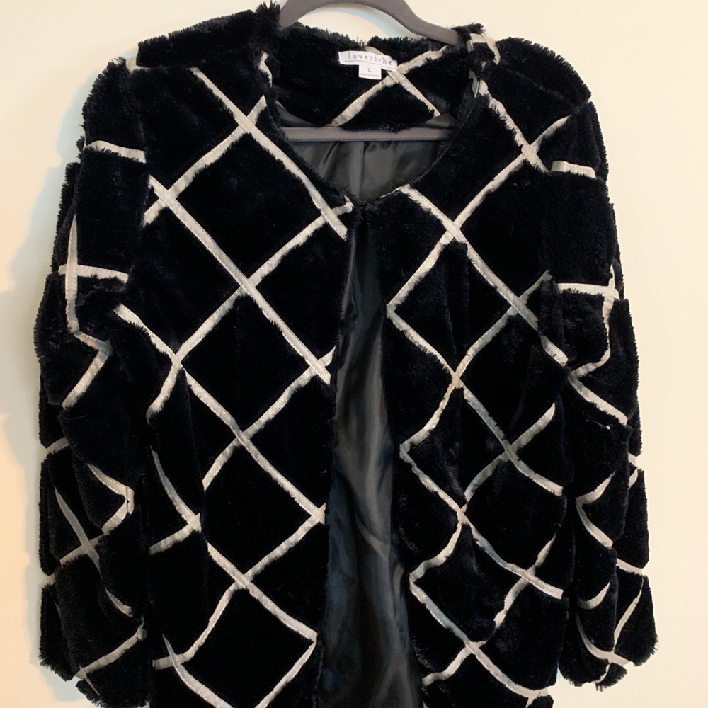 Faux Fur Navy Check Jacket